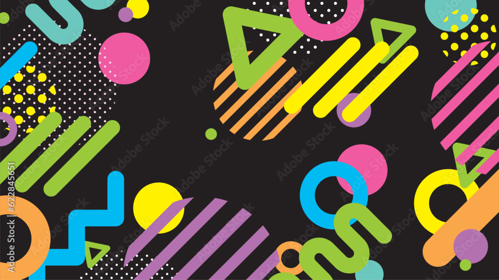 Fototapeta premium ポップでカラフルな図形の背景(16:9)