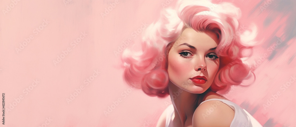 Flirty and Fabulous: Woman, Stunning Pin-Up Model with Pink Hair Embraces Vintage Charm. Illustration. Flirty and Fabulous: Woman, Stunning Pin-Up Model with Pink Hair Embraces Vintage Charm. Illustration.
