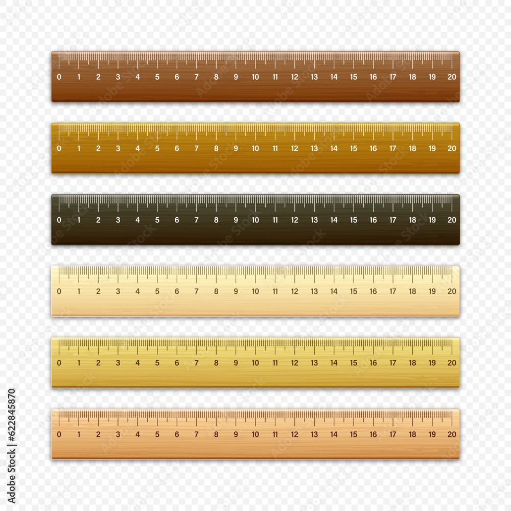 Realistic various wooden rulers with measurement scale and divisions,  measure marks. School ruler, centimeter and inch scale for length measuring  Stock Vector Image & Art - Alamy