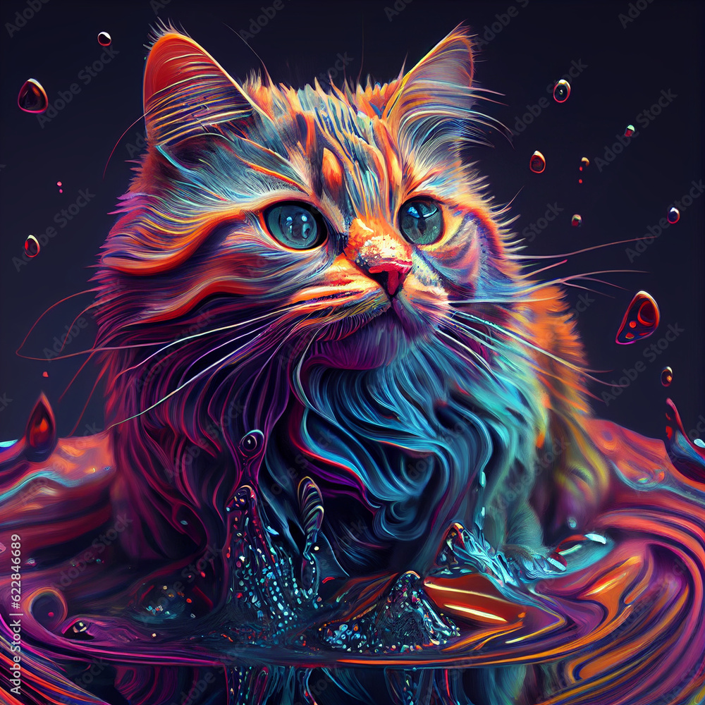 Cat on acid melting stunning painting