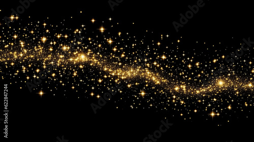 Glitter and glow banner. Black background with golden stars. Generated AI