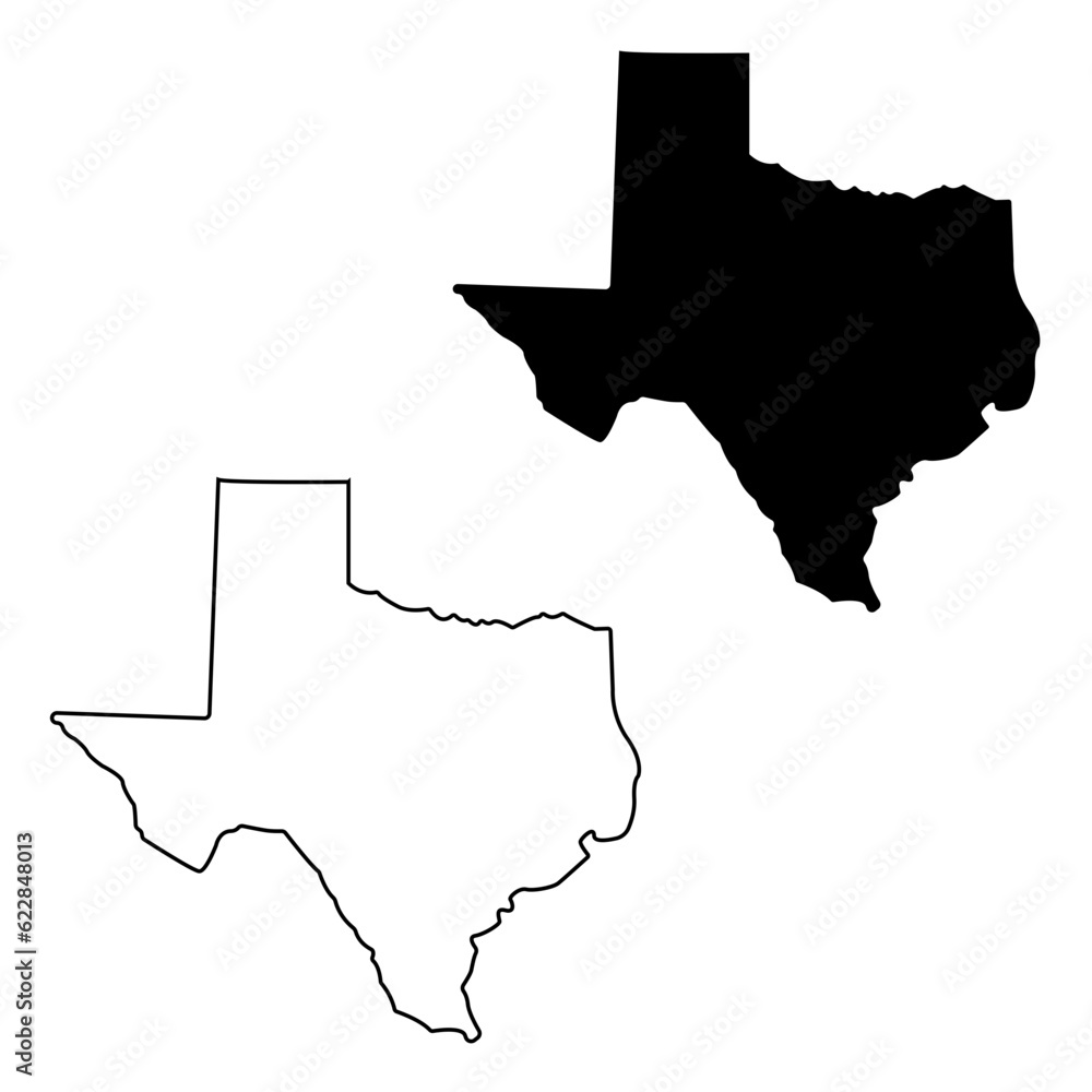 USA Texas State Shape Vector Outline and Silhouette 