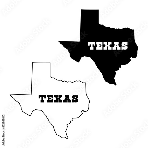 USA Texas State Shape Outline and Silhouette with State Name in Dallas Cowboy's Font
