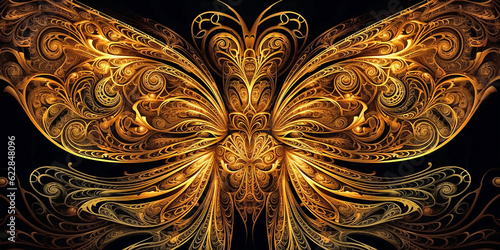 The symbolic image of the wings of a butterfly in a mechanical or steampunk style. Generative AI