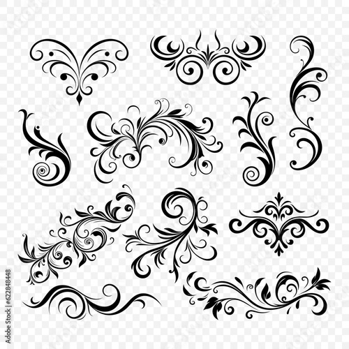 Vector Vintage Decorative Swirls, Scrolls, Floral Calligraphic Design Elements, Frames , Flourishes, Borders, Dividers. Retro Curls and Filigree Ornaments, Isolated