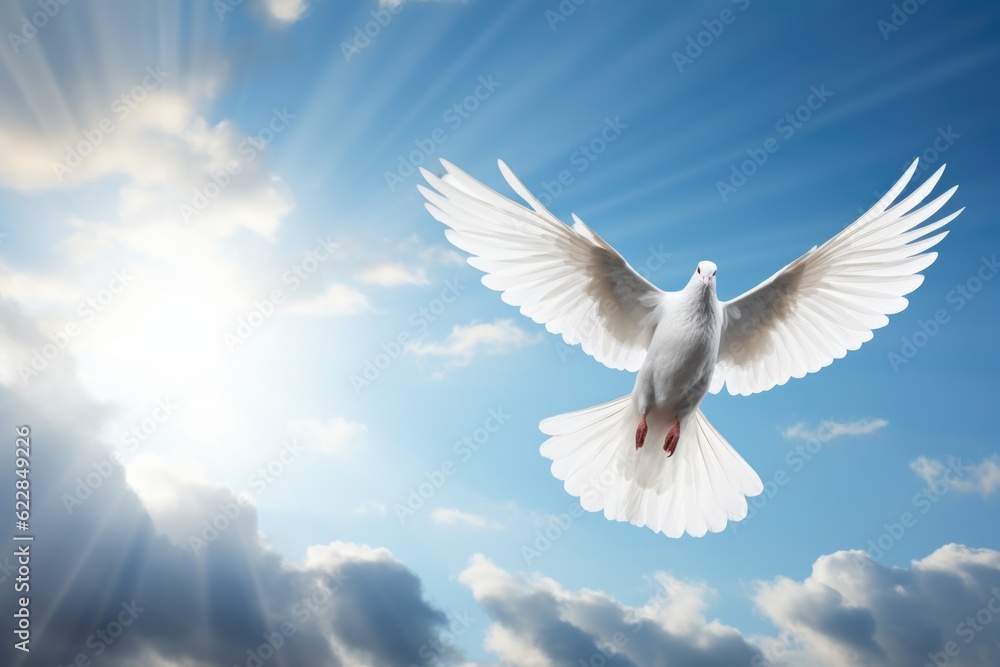 White dove in the sky with open wings Generative AI White dove in the sky with open wings Generative AI
