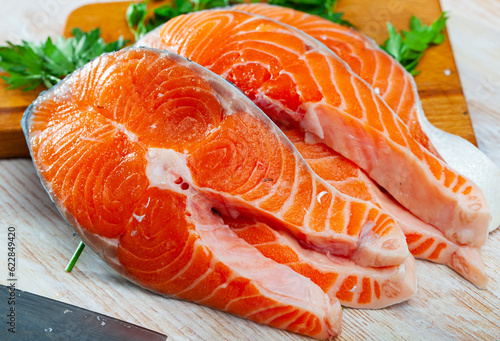 Raw salmon fillet. Healthy food. High quality photo