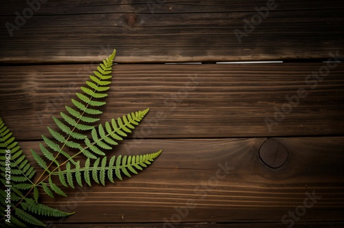 fern leaf on wooden background