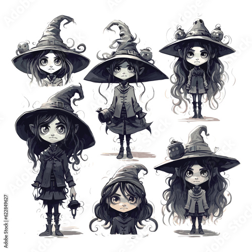 Set of Hand drawn flat witches