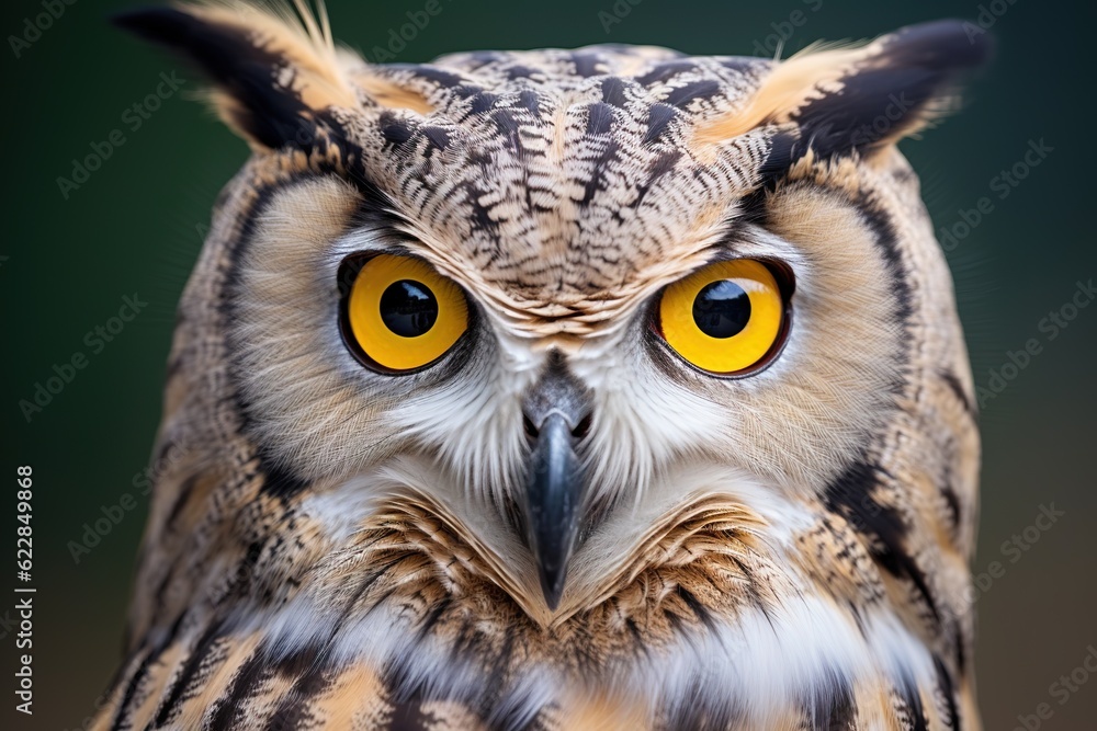 Obraz premium Close up shot of Owl face with big yellow eyes