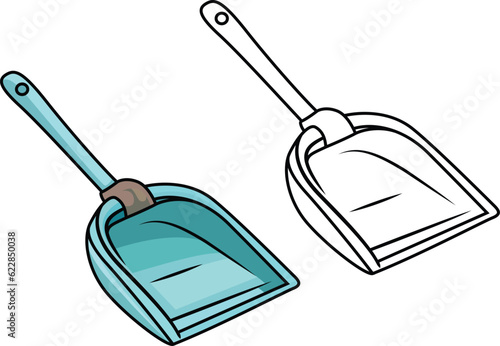 Dust pan cartoon vector illustration , plastic dustpan  stock vector image, colored and black and white line art