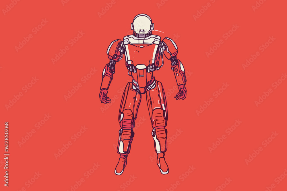 Doodle inspired Exoskeleton suit, cartoon sticker, sketch, vector