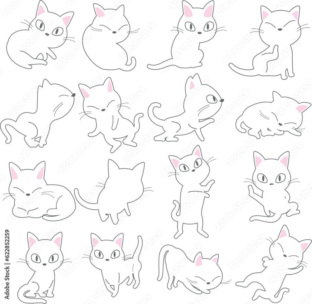 白猫のベクターイラストセット 白猫のベクターイラストセット