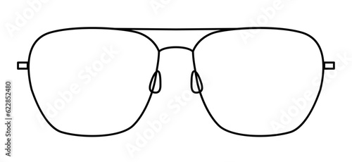 Barely There Rectangle frame glasses fashion accessory illustration. Sunglass front view for Men, women, unisex, flat rim spectacles eyeglasses with lens sketch outline isolated on white background