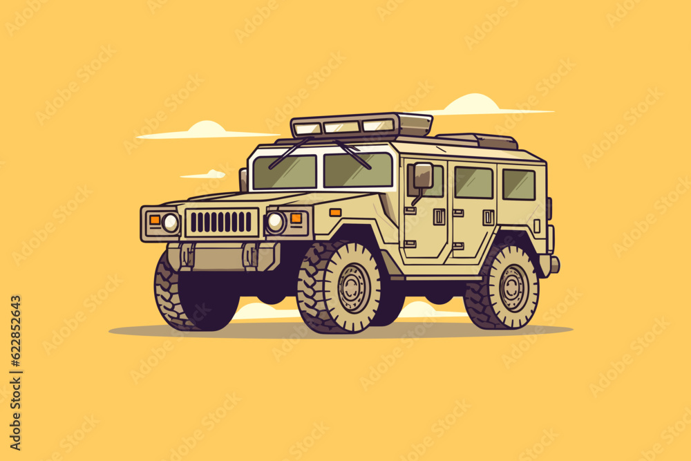 Doodle inspired Humvee, cartoon sticker, sketch, vector, Illustration ...