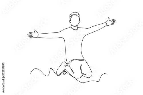 Continuous one line drawing of Happy free people flying, floating and jumping in air. Freedom concept. Doodle vector illustration in simple linear style. 
