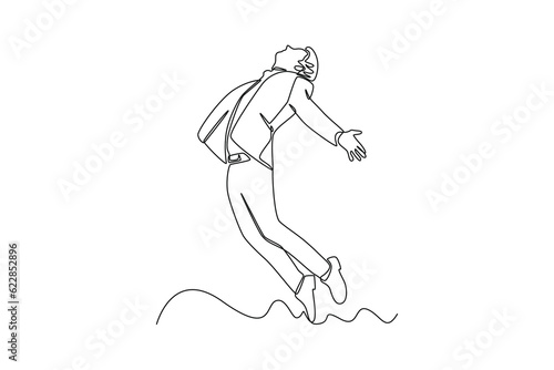 Continuous one line drawing of Happy free people flying, floating and jumping in air. Freedom concept. Doodle vector illustration in simple linear style.  © Studiocottage