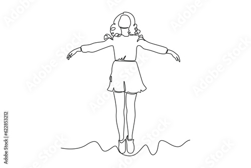 Single one line drawing Happy free people flying, floating and jumping in air. Freedom concept. Continuous line draw design graphic vector illustration.