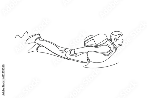 Single one line drawing Happy free people flying, floating and jumping in air. Freedom concept. Continuous line draw design graphic vector illustration.