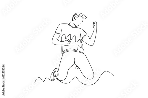 Single one line drawing Happy free people flying, floating and jumping in air. Freedom concept. Continuous line draw design graphic vector illustration.