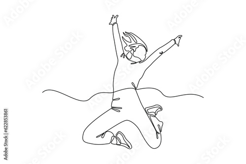 Single one line drawing Happy free people flying, floating and jumping in air. Freedom concept. Continuous line draw design graphic vector illustration.