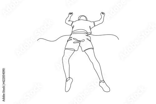 Single one line drawing Happy free people flying, floating and jumping in air. Freedom concept. Continuous line draw design graphic vector illustration.