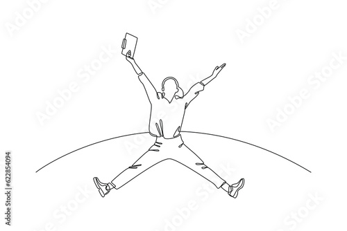 Single one line drawing Happy free people flying, floating and jumping in air. Freedom concept. Continuous line draw design graphic vector illustration.