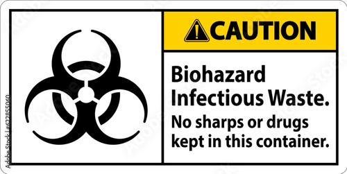 Caution Label Biohazard Infectious Waste, No Sharps Or Drugs Kept In This Container