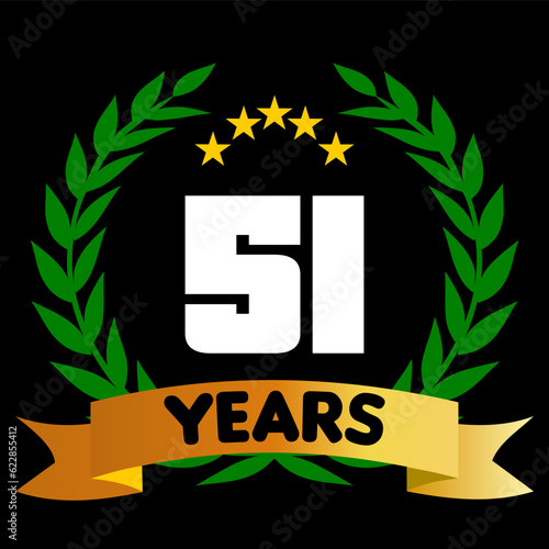51 years anniversary, colorful with laurel wreath and ribbon