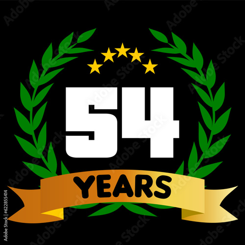 54 years anniversary, colorful with laurel wreath and ribbon