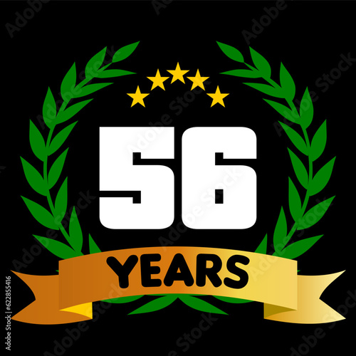 56 years anniversary, colorful with laurel wreath and ribbon