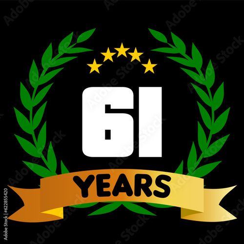 61 years anniversary, colorful with laurel wreath and ribbon