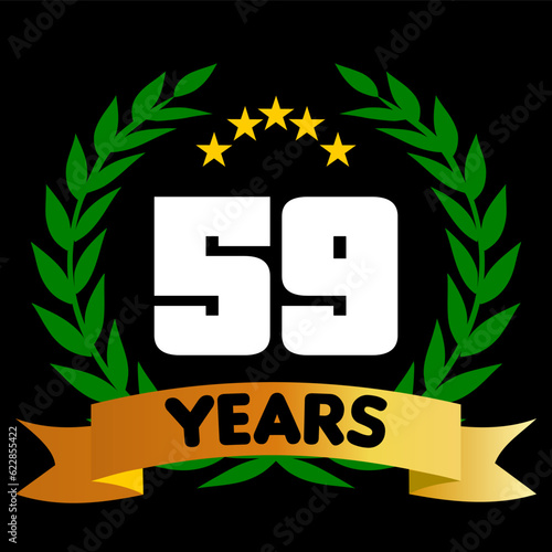 59 years anniversary, colorful with laurel wreath and ribbon