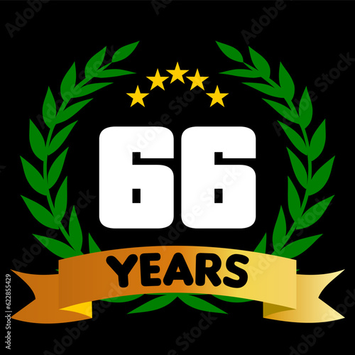 66 years anniversary, colorful with laurel wreath and ribbon