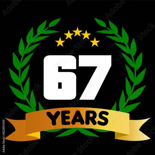 67 years anniversary, colorful with laurel wreath and ribbon