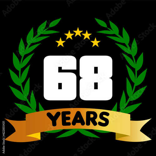 68 years anniversary, colorful with laurel wreath and ribbon