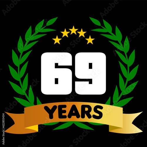 69 years anniversary, colorful with laurel wreath and ribbon