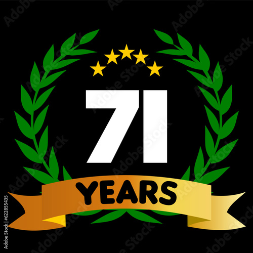 71 years anniversary, colorful with laurel wreath and ribbon