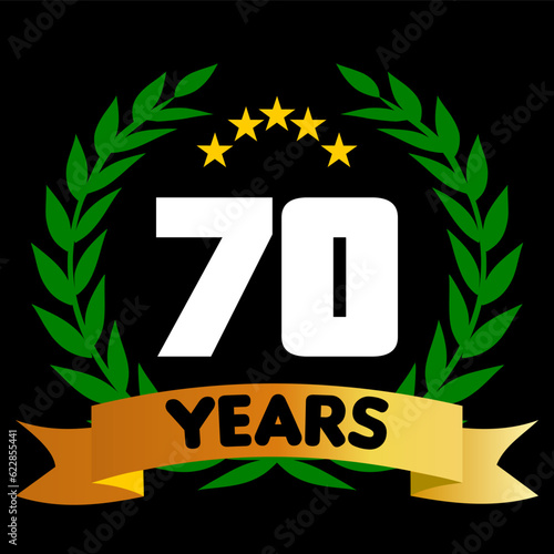 70 years anniversary, colorful with laurel wreath and ribbon