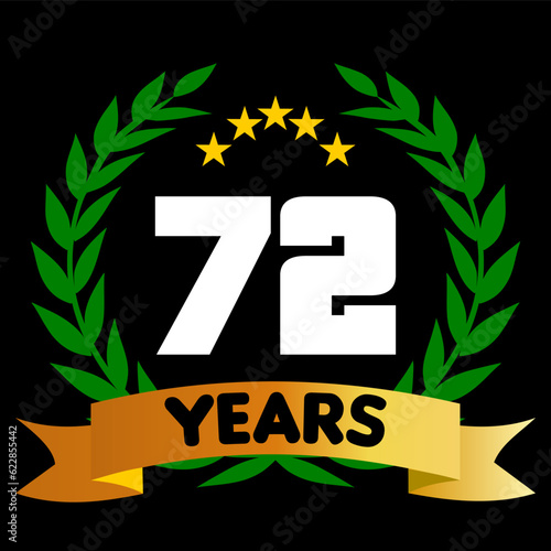 72 years anniversary, colorful with laurel wreath and ribbon