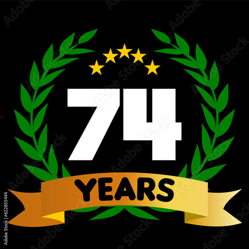 74 years anniversary, colorful with laurel wreath and ribbon