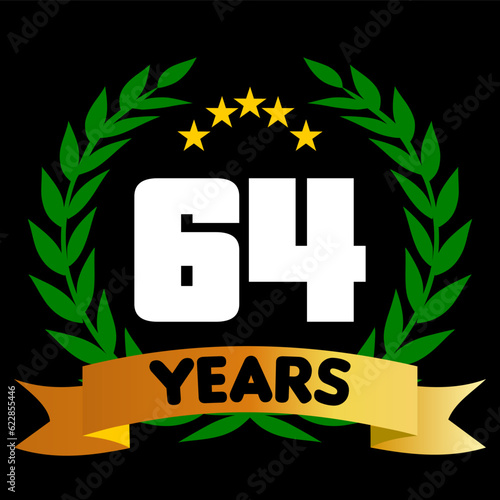 64 years anniversary, colorful with laurel wreath and ribbon