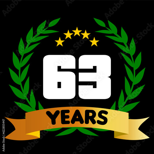 63 years anniversary, colorful with laurel wreath and ribbon