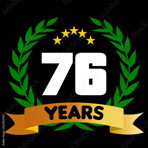 76 years anniversary, colorful with laurel wreath and ribbon