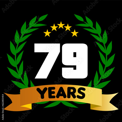 79 years anniversary, colorful with laurel wreath and ribbon