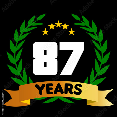 87 years anniversary, colorful with laurel wreath and ribbon