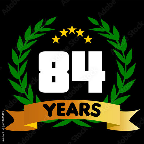 84 years anniversary, colorful with laurel wreath and ribbon