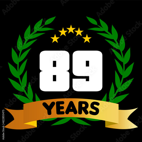 89 years anniversary, colorful with laurel wreath and ribbon