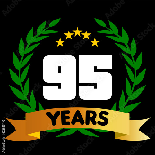 95 years anniversary, colorful with laurel wreath and ribbon