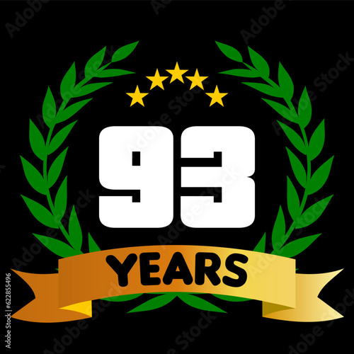 93 years anniversary, colorful with laurel wreath and ribbon